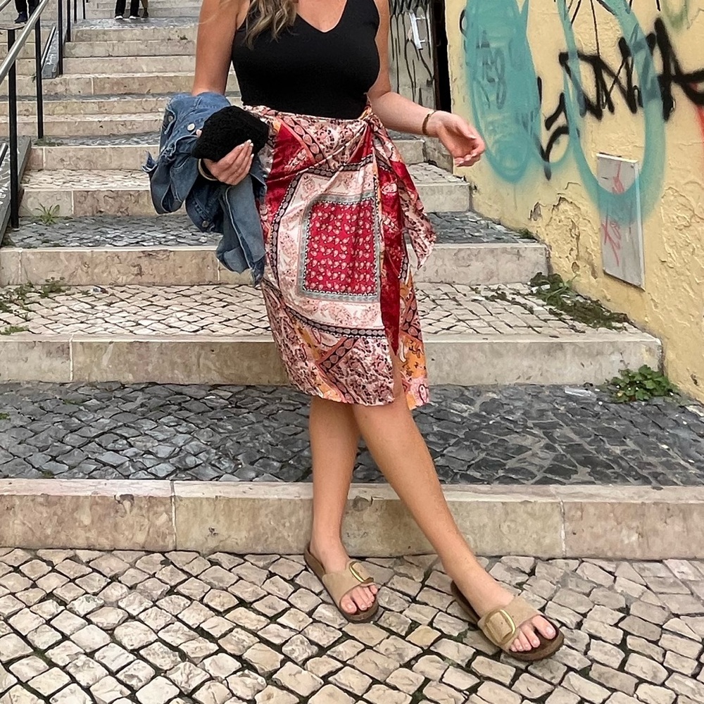 Boho Skirt Asymmetrical Skirts Tied Floral Paisley Printed